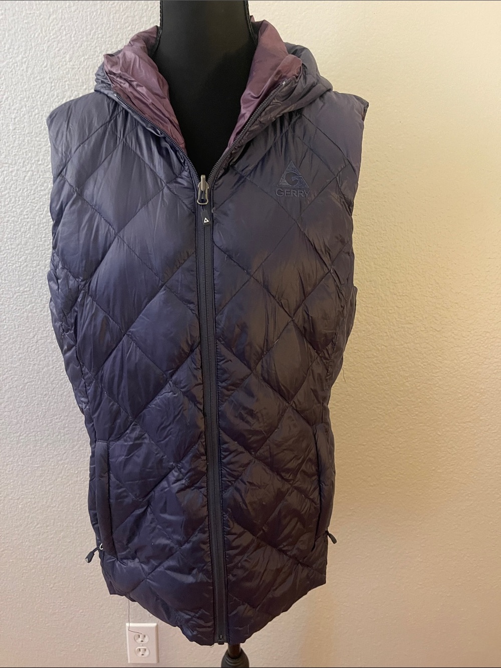 Gerry Weber Quilted Hooded Vest in Deep Purple with Lavender Lining